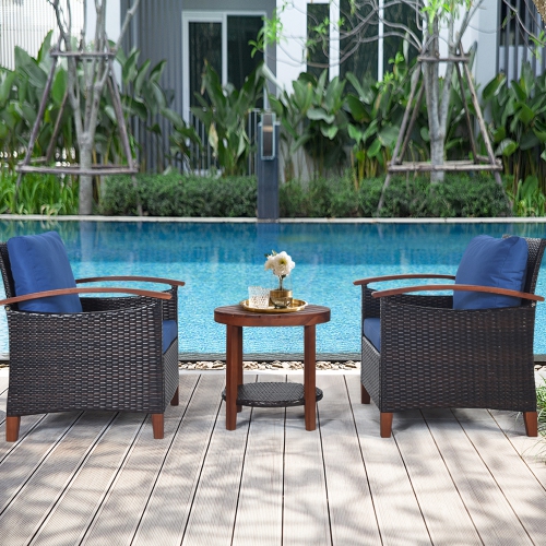 Gymax 3PCS Patio Wicker Rattan Conversation Set Outdoor Furniture Set w/ Cushion
