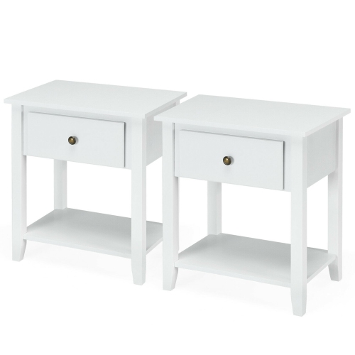 GYMAX  2PCs Nightstand Sofa End Side Table W/ Storage Drawer Bottom Shelf In White