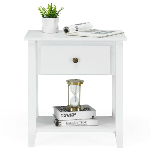 Gymax 2PCS Nightstand Sofa End Side Table W/ Storage Drawer Bottom Shelf White