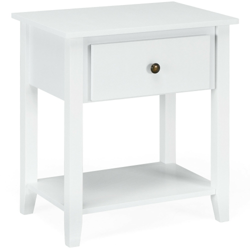 Gymax 2PCS Nightstand Sofa End Side Table W/ Storage Drawer Bottom Shelf White