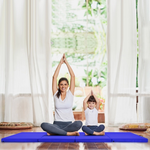 Gymax 8' x 4' x 2'' Folding Gymnastics Tumbling Mat Thickened Exercise Mat Navy