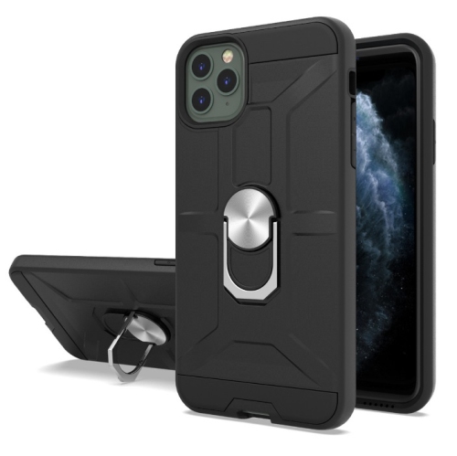 TopSave PC+TPU Rugged Hybrid Cover Case w/360 Degrees Rotating Ring Stand For iPhone 12 Pro Max, Black