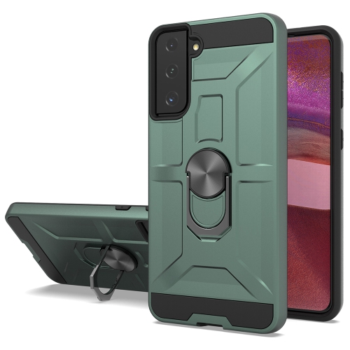 Étui de protection hybride robuste TopSave PC + TPU avec support à anneau rotatif à 360 degrés pour Samsung Galaxy S21, vert armée