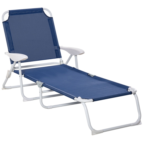 Chaise longue d'extérieur Outsunny, chaise longue pliante de jardin, chaise pliante de bronzage inclinable avec dossier réglable à 4 niveaux, bleu