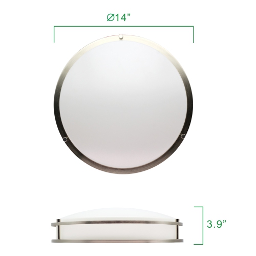 14 Inch Flush Mount LED Ceiling Light 25 Watts 1680 Lumens - Brushed Nickel-3000K Warm White- 1PK