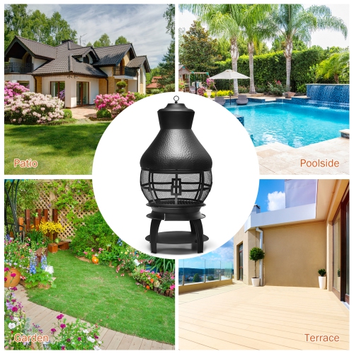 Gymax Patio Fire Pit Chimenea Fireplace Wood Burning Heater Garden Backyard