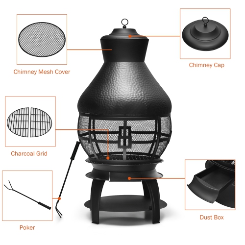 Gymax Patio Fire Pit Chimenea Fireplace Wood Burning Heater Garden Backyard
