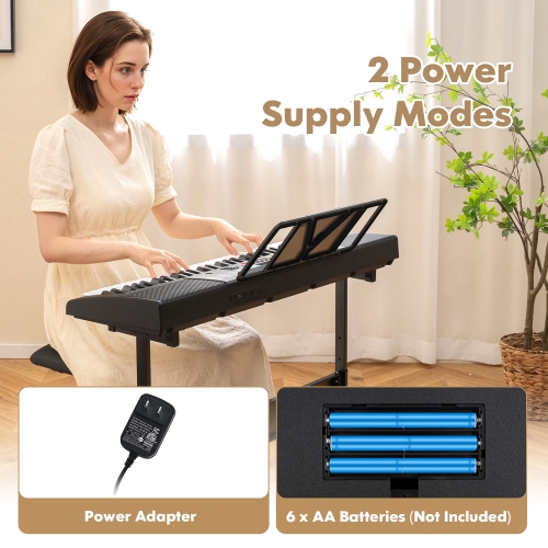 Gymax 61-Key Portable Electronic Keyboard Piano w/ Stand & Stool Complete Digital Piano Set