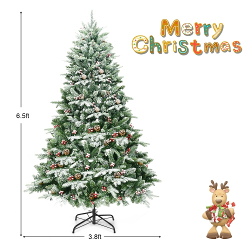 Gymax 6.5FT Pre-lit Pine Christmas Tree Snow Flocked Decoration Tree w/ LED Lights