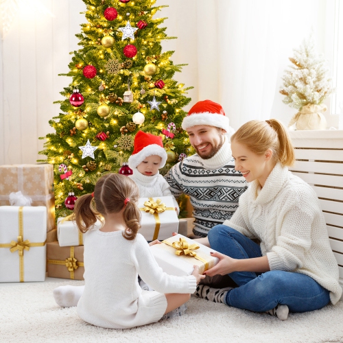 Gymax 6.5FT Pre-lit Pine Christmas Tree Snow Flocked Decoration Tree w/ LED Lights