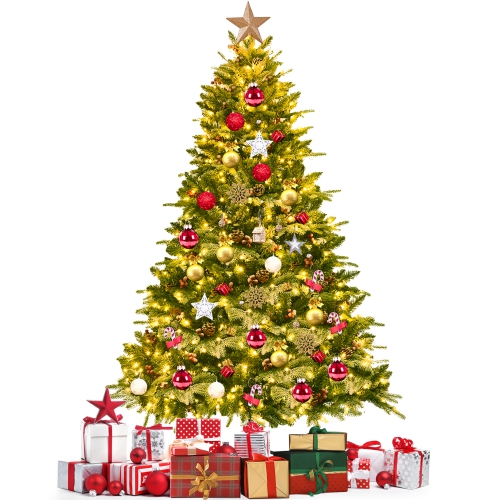 Gymax 6.5FT Pre-lit Pine Christmas Tree Snow Flocked Decoration Tree w/ LED Lights