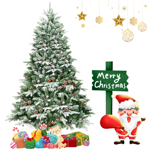 Gymax 6.5FT Pre-lit Pine Christmas Tree Snow Flocked Decoration Tree w/ LED Lights