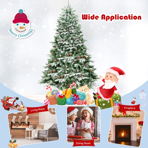 Gymax 6.5FT Pre-lit Pine Christmas Tree Snow Flocked Decoration Tree w/ LED Lights