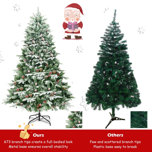 Gymax 6.5FT Pre-lit Pine Christmas Tree Snow Flocked Decoration Tree w/ LED Lights