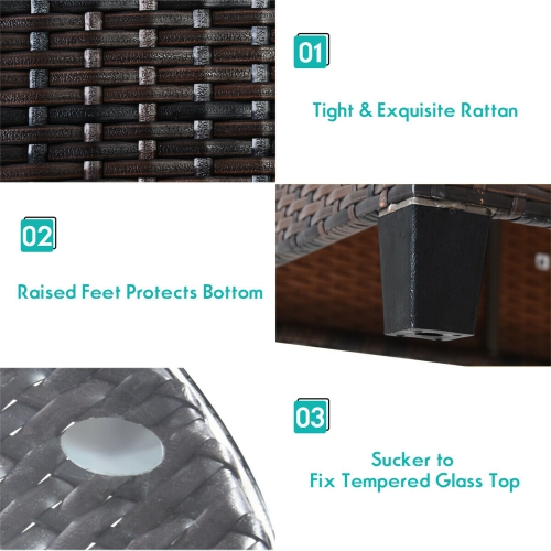 Gymax 4PCS Patio Furniture Set Outdoor Rattan Sectional Sofa Set w/ Turquoise Cushions