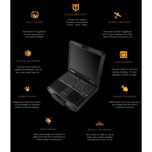 Refurbished - Black Panasonic Toughbook CF-31 - Touchscreen - 8GB Ram - 480GB SSD - DVD-RW - Touchscreen - Backlit Keyboard