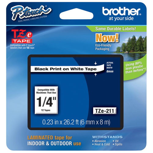 Brother P-Touch 6mm Black on White Tape