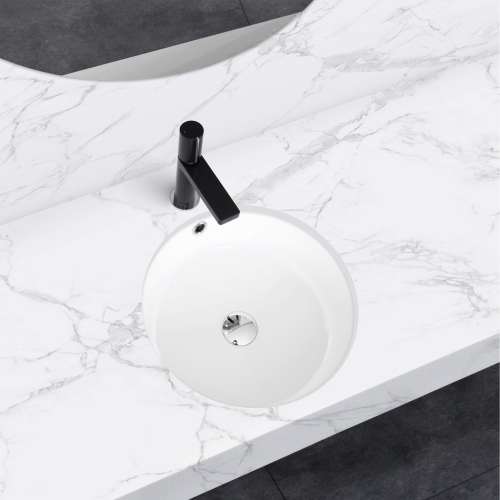 STYLISH 16 inch Round Undermount Ceramic Bathroom Sink with 2 Overflow Finishes