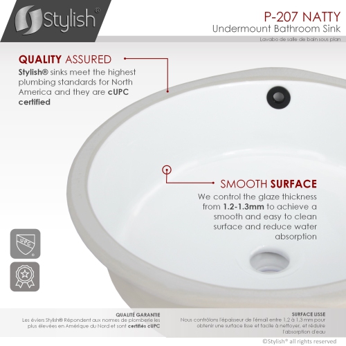 STYLISH 16 inch Round Undermount Ceramic Bathroom Sink with 2 Overflow Finishes