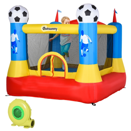 Château rebondissant Outsunny pour enfants avec souffleuse d'intérieur, trampoline gonflable Bounce House pour deux enfants de 3 à 8 ans, 7,4 x 7,2 x