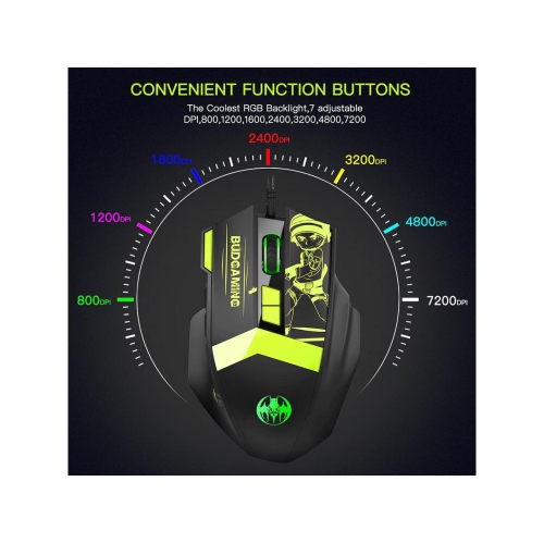 WINGOMART GM28 RGB USB Wired Mouse Cable 12-key Human Engineering Design 7200DPI Optical Mouse Office/Game Dual Mode Computer Mice with 12