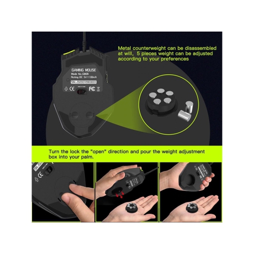 WINGOMART GM28 RGB USB Wired Mouse Cable 12-key Human Engineering Design 7200DPI Optical Mouse Office/Game Dual Mode Computer Mice with 12