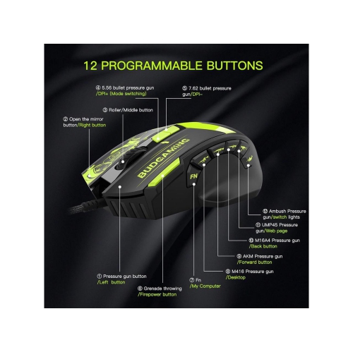 WINGOMART GM28 RGB USB Wired Mouse Cable 12-key Human Engineering Design 7200DPI Optical Mouse Office/Game Dual Mode Computer Mice with 12