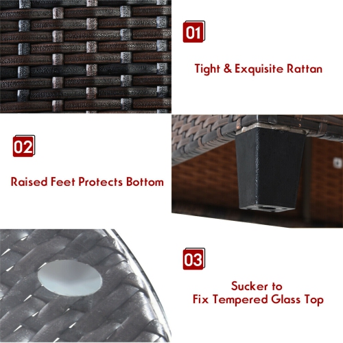 Gymax 4PCS Patio Furniture Set Outdoor Rattan Sectional Sofa Set w/ Red Cushions