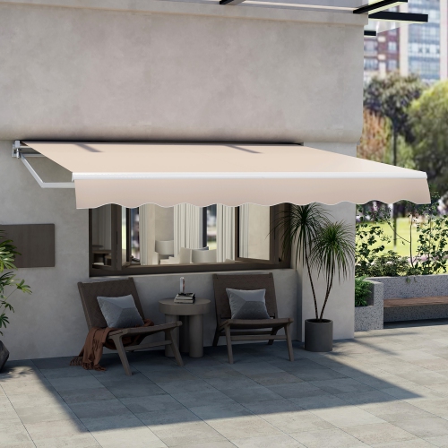 Gymax Retractable Patio Awning Aluminum Deck Sunshade Shelter Outdoor Beige