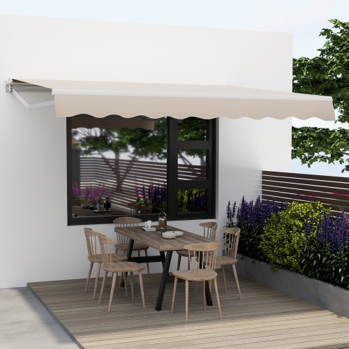 Gymax Retractable Patio Awning Aluminum Deck Sunshade Shelter Outdoor Beige