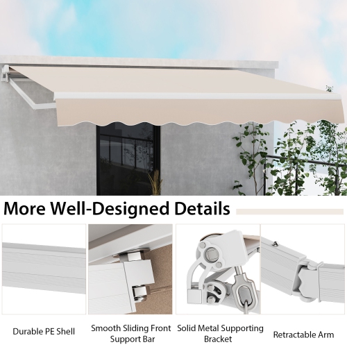 Gymax Retractable Patio Awning Aluminum Deck Sunshade Shelter Outdoor Beige