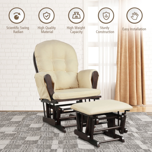 Gymax Baby Nursery Relax Rocker Rocking Chair Glider & Ottoman Set w/ Cushion