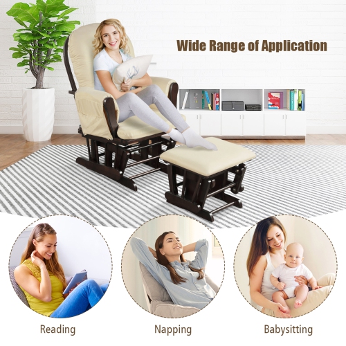 Gymax Baby Nursery Relax Rocker Rocking Chair Glider & Ottoman Set w/ Cushion