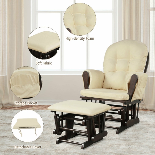 Gymax Baby Nursery Relax Rocker Rocking Chair Glider & Ottoman Set w/ Cushion