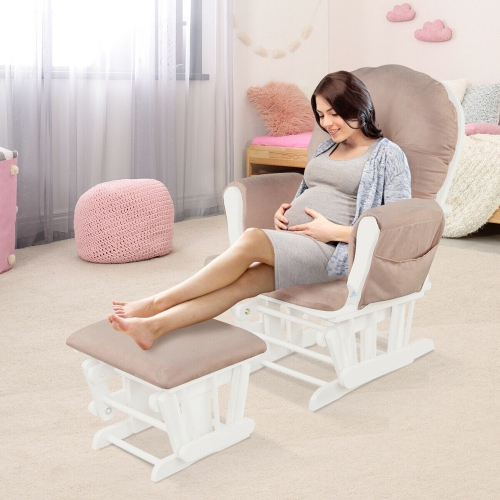 Gymax Baby Nursery Relax Rocker Rocking Chair Glider & Ottoman Set w/ Cushion