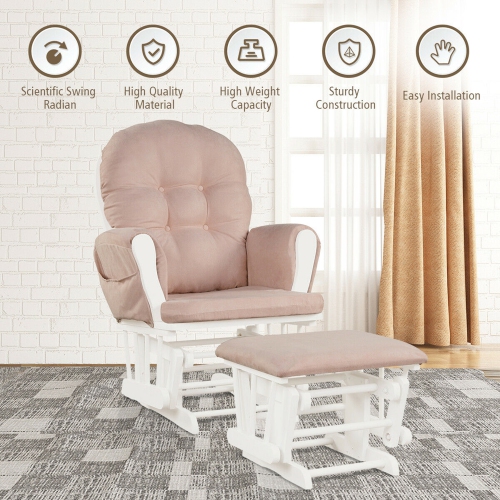 Gymax Baby Nursery Relax Rocker Rocking Chair Glider & Ottoman Set w/ Cushion