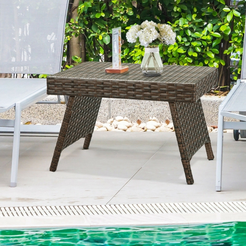 Gymax Folding Rattan Wicker Coffee Side Table Patio Garden Poolside Yard Outdoor