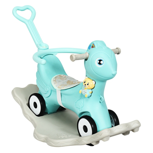 2-In-1 Baby Rocking Horse Children Toy Seat Rocker For Indoor Outdoor Blue 