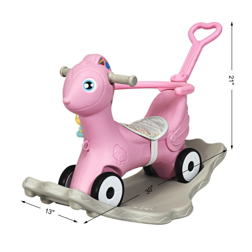 Gymax Baby Rocking Horse 4 in 1 Kids Ride On Toy Push Car w/ Music Indoor Outdoor Gift