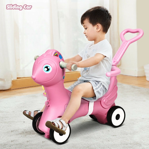 Gymax Baby Rocking Horse 4 in 1 Kids Ride On Toy Push Car w/ Music Indoor Outdoor Gift