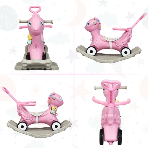 Gymax Baby Rocking Horse 4 in 1 Kids Ride On Toy Push Car w/ Music Indoor Outdoor Gift