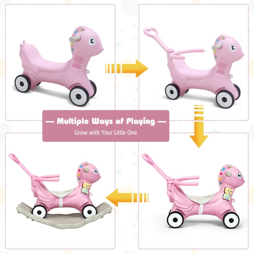 Gymax Baby Rocking Horse 4 in 1 Kids Ride On Toy Push Car w/ Music Indoor Outdoor Gift