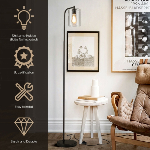 Gymax Industrial Floor Lamp w/ Glass Shade Indoor Modern Tall Pole Lamp for Office