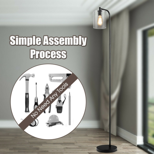 Gymax Industrial Floor Lamp w/ Glass Shade Indoor Modern Tall Pole Lamp for Office