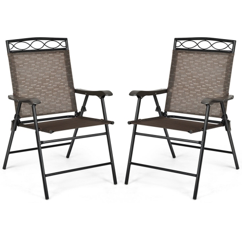 GYMAX  2PCs Folding Chairs Patio Garden Outdoor W/ Steel Frame Armrest Footrest