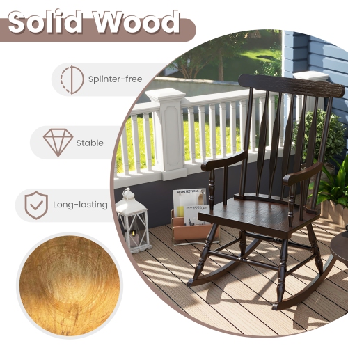 Gymax 2PCS Wooden Rocking Chair Single Rocker Indoor Garden Patio Yard Coffee