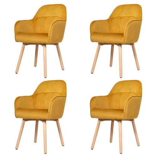 GYMAX  4PCs Modern Accent Armchair Upholstered Leisure Chair W/ Wooden Legs In Yellow