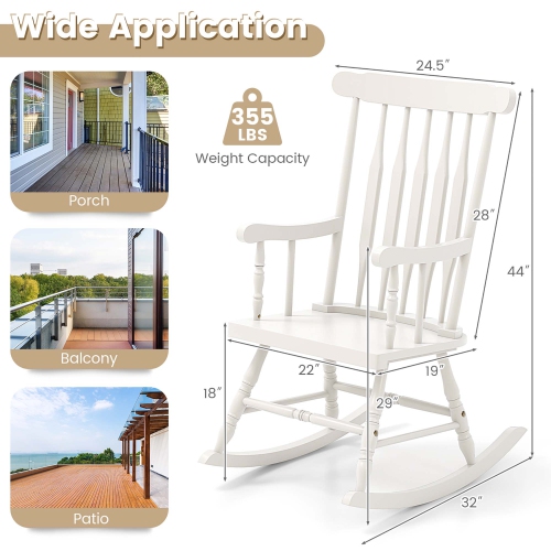 Gymax 2PCS Wooden Rocking Chair Single Rocker Indoor Garden Patio Yard White