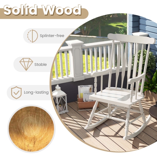 Gymax 2PCS Wooden Rocking Chair Single Rocker Indoor Garden Patio Yard White