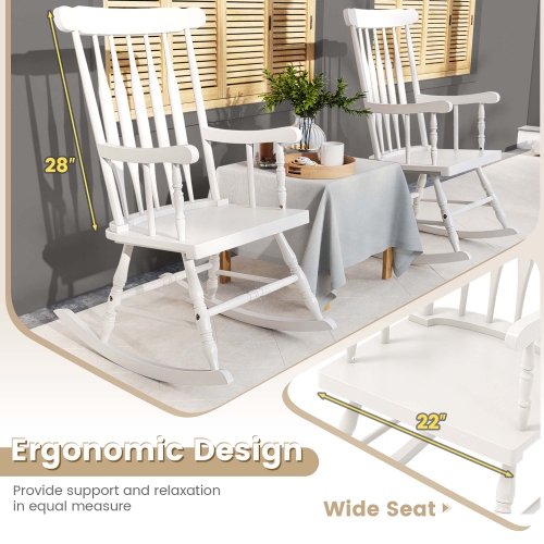 Gymax 2PCS Wooden Rocking Chair Single Rocker Indoor Garden Patio Yard White
